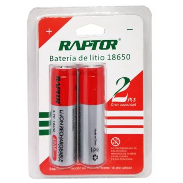 Pila Batería 18650 Recargable Raptor 4800mAh 3.7V 2 Unidades